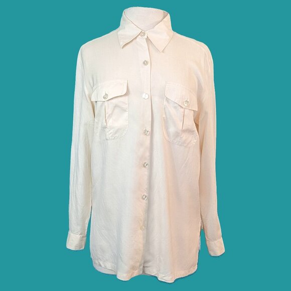 Anna & Frank Vintage Silk Ivory Safari Blouse Size M Preowned - Picture 1 of 7